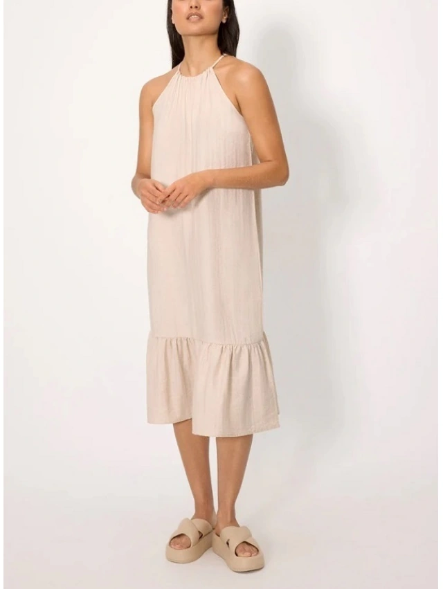 VESTIDO LARGO RECTO CON LINO Y. MORA