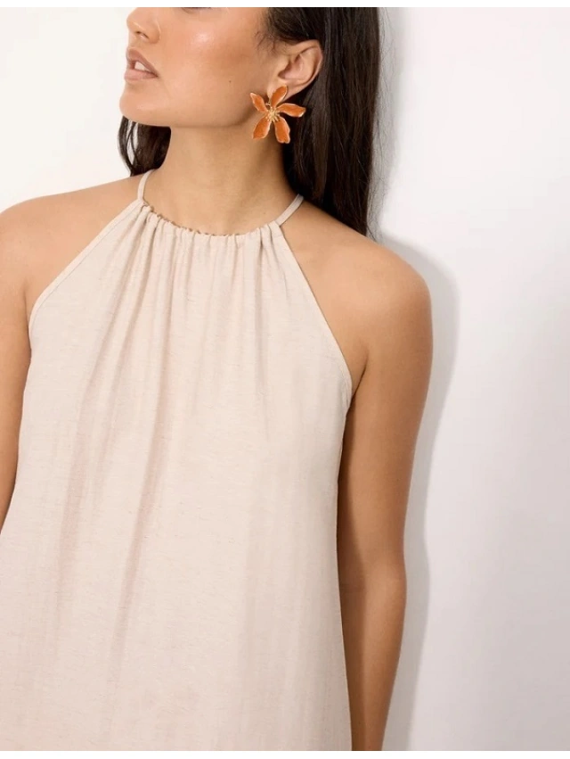 VESTIDO LARGO RECTO CON LINO Y. MORA