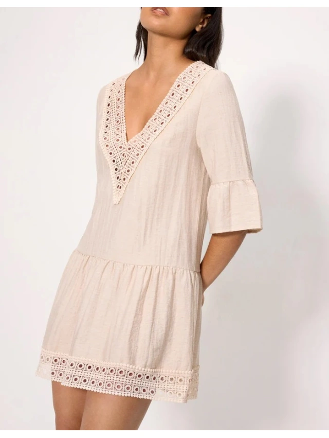 VESTIDO CORTO MEDIA MANGA CON LINO Y. MORA